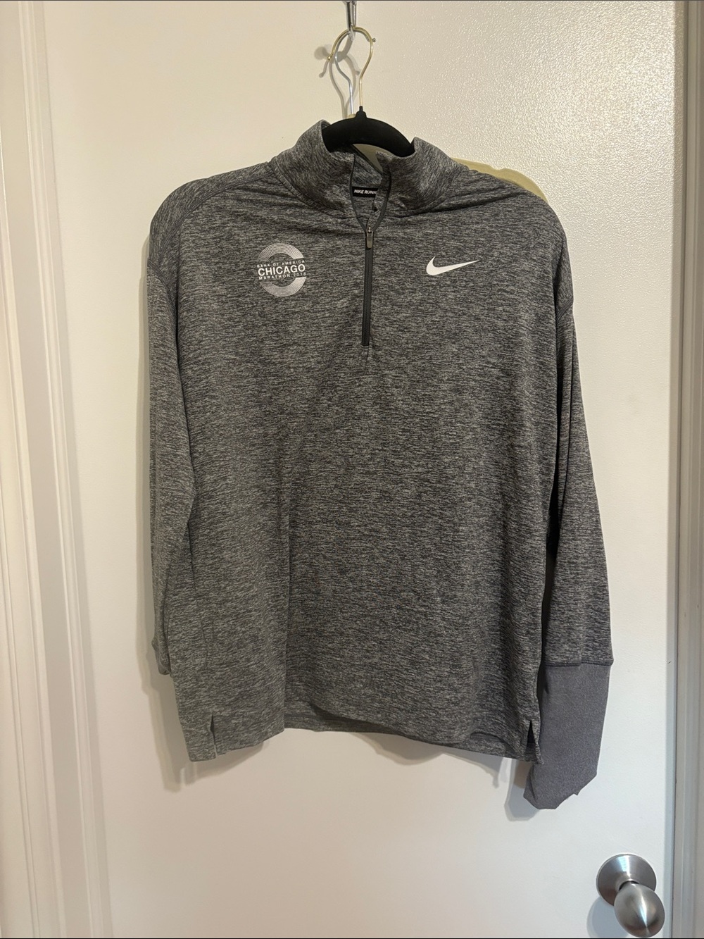 Chicago Marathon Nike dri-FitGray Heather Quarter-Zip Pullover with White Swoosh